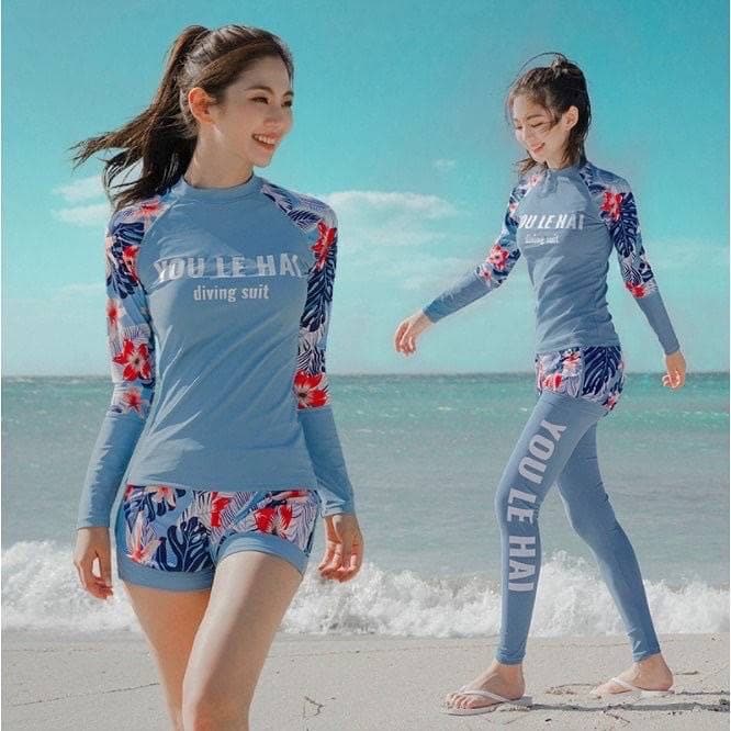 ชุดว่ายน้ำ 3 ชิ้น สีฟ้า