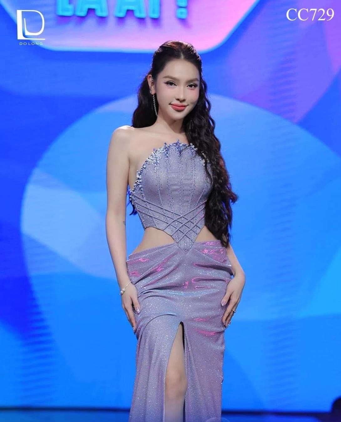 ชุดเดรส เกาะอก กลิตเตอร์ สีม่วง