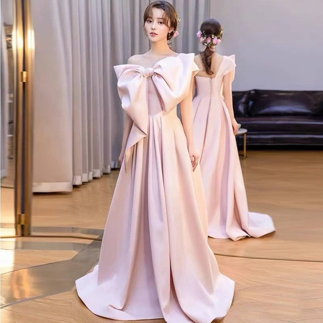 ชุดเดรส โบว์ สีชมพู