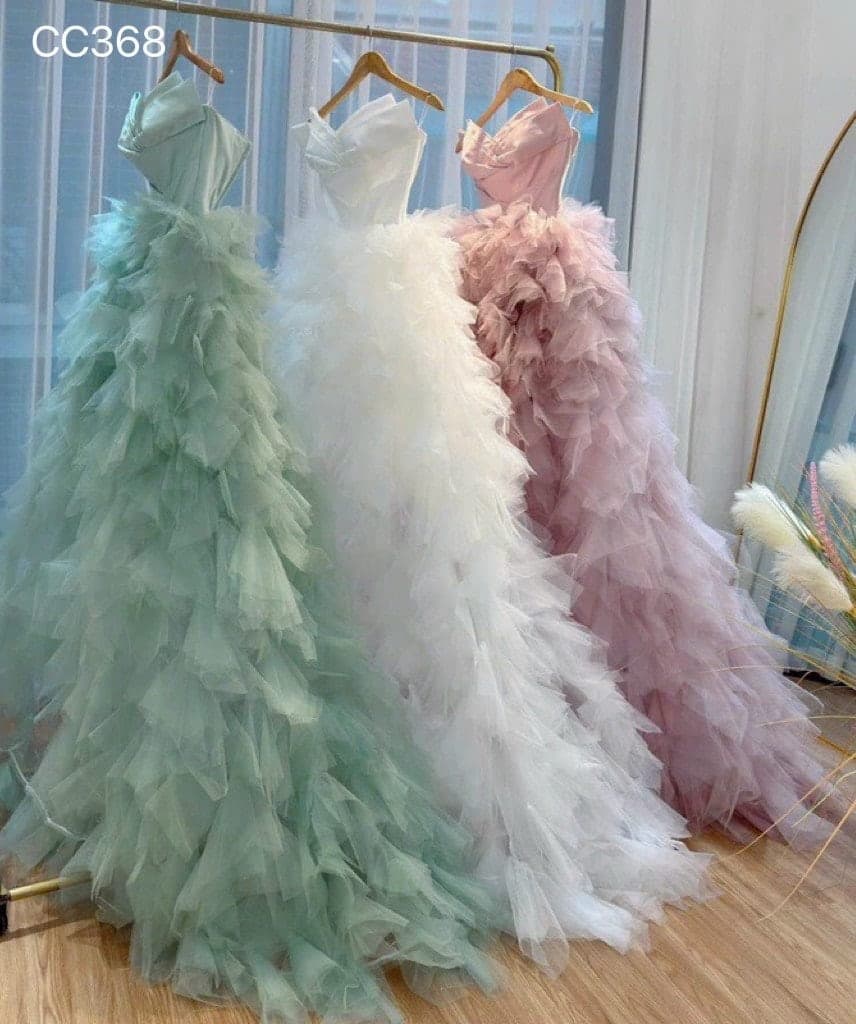 ชุดเดรส ราตรี ฟูฟ่อง สีชมพู