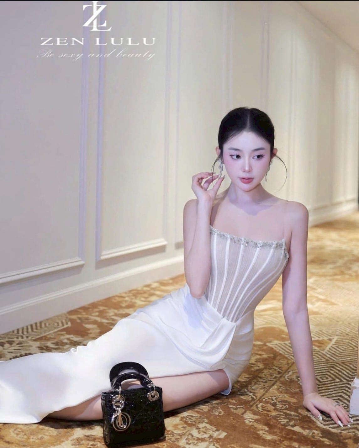 ชุดเดรส-ราตรี เกาะอก แต่งเพรช สีดำ  สีขาว  ZEN LULU 3065 SIZE S-M BKK รูปที่ 7