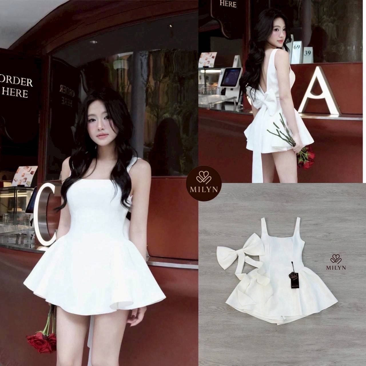 ชุดเซ็ท เสื้อ กางเกง โบว์ สีขาว 4026 Size L BKK รูปที่ 2