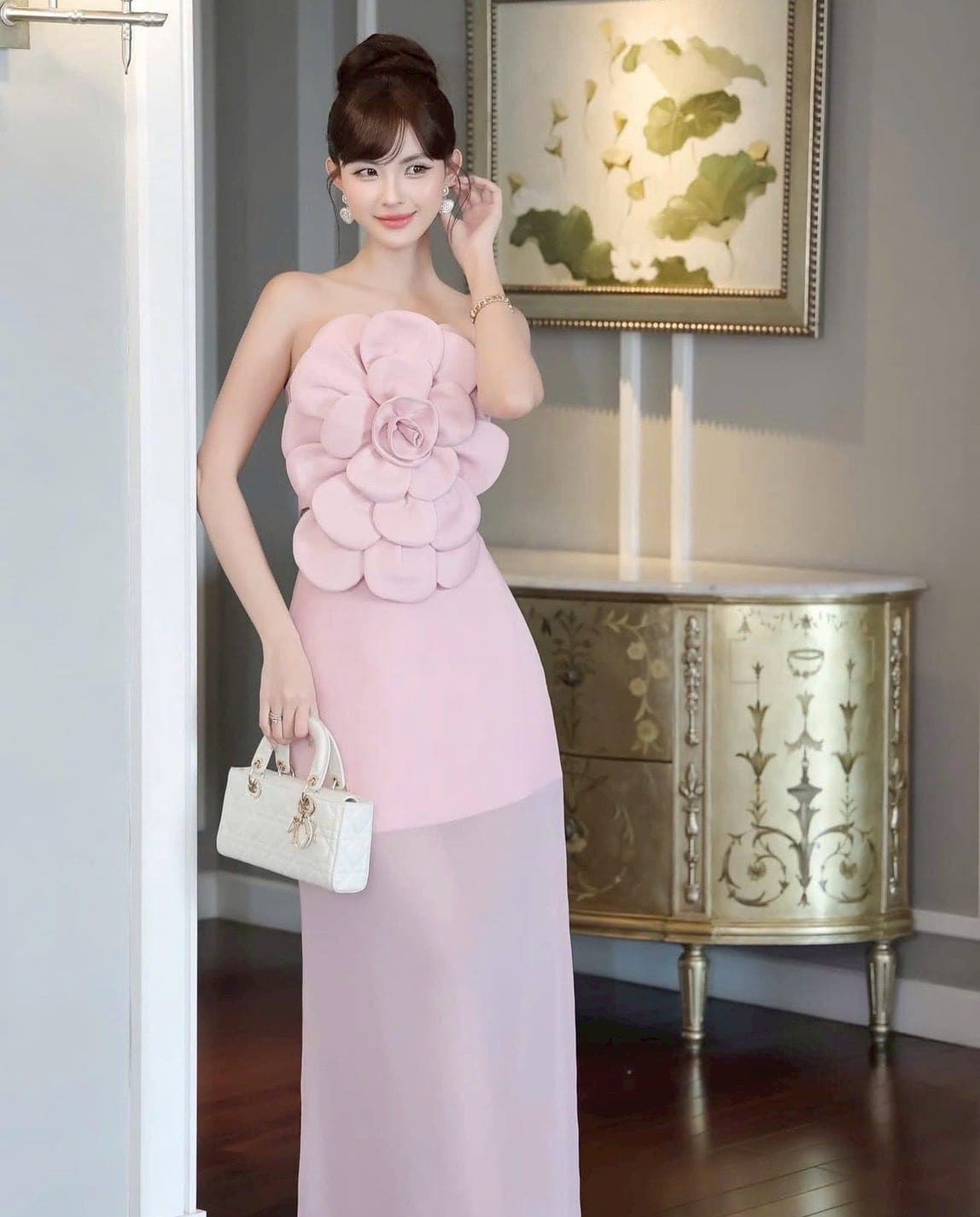 ชุดเซ็ท 2 ชิ้น เกาะอก สีชมพู ดอกกุหลาบ TRANALI 4021 SIZE S-M BKK รูปที่ 4