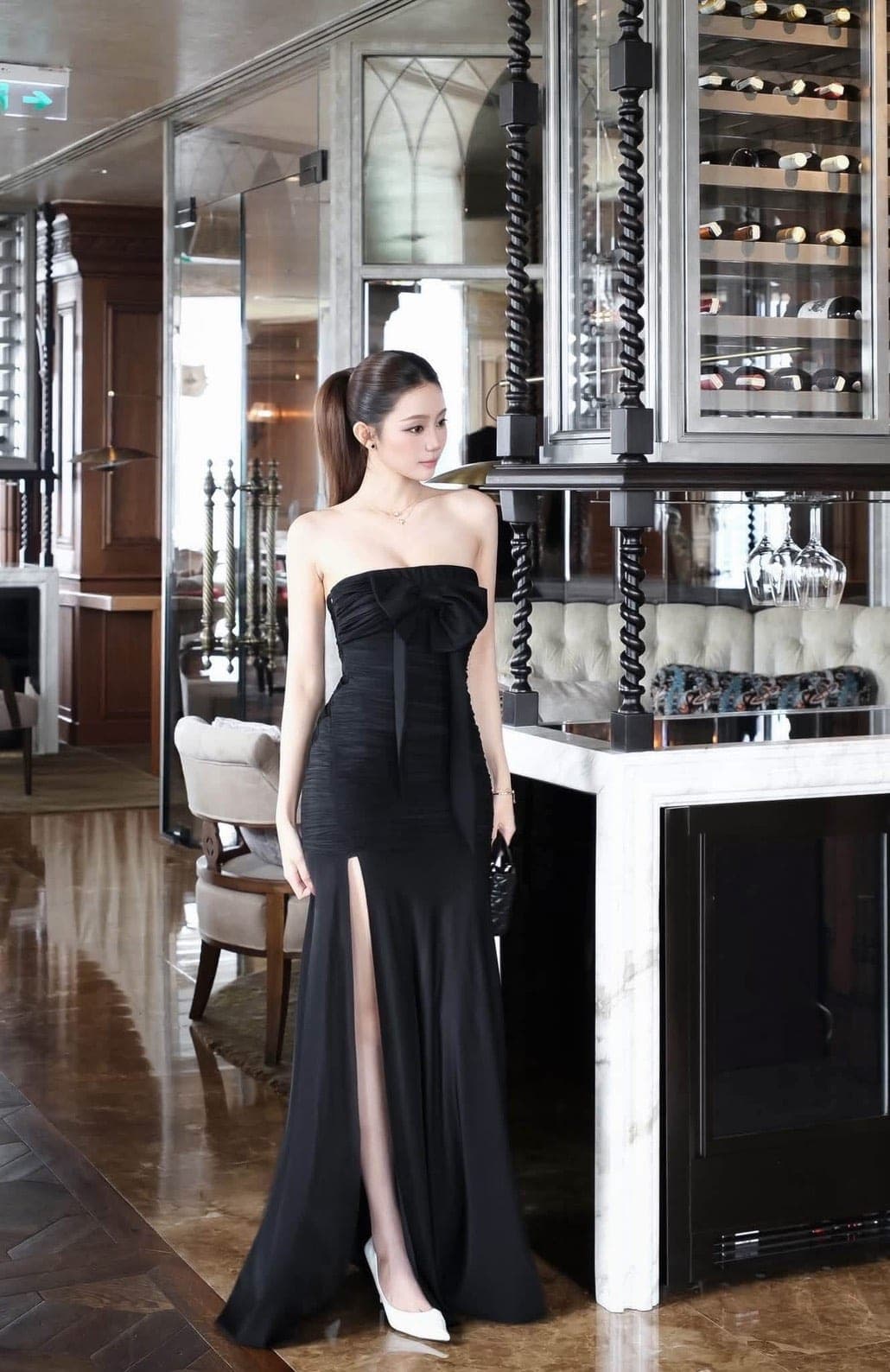 ชุดเดรสยาว ราตรี เกาะอก สีดำ BRAND Tranali 2307 BKK SIZE S-M รูปที่ 6