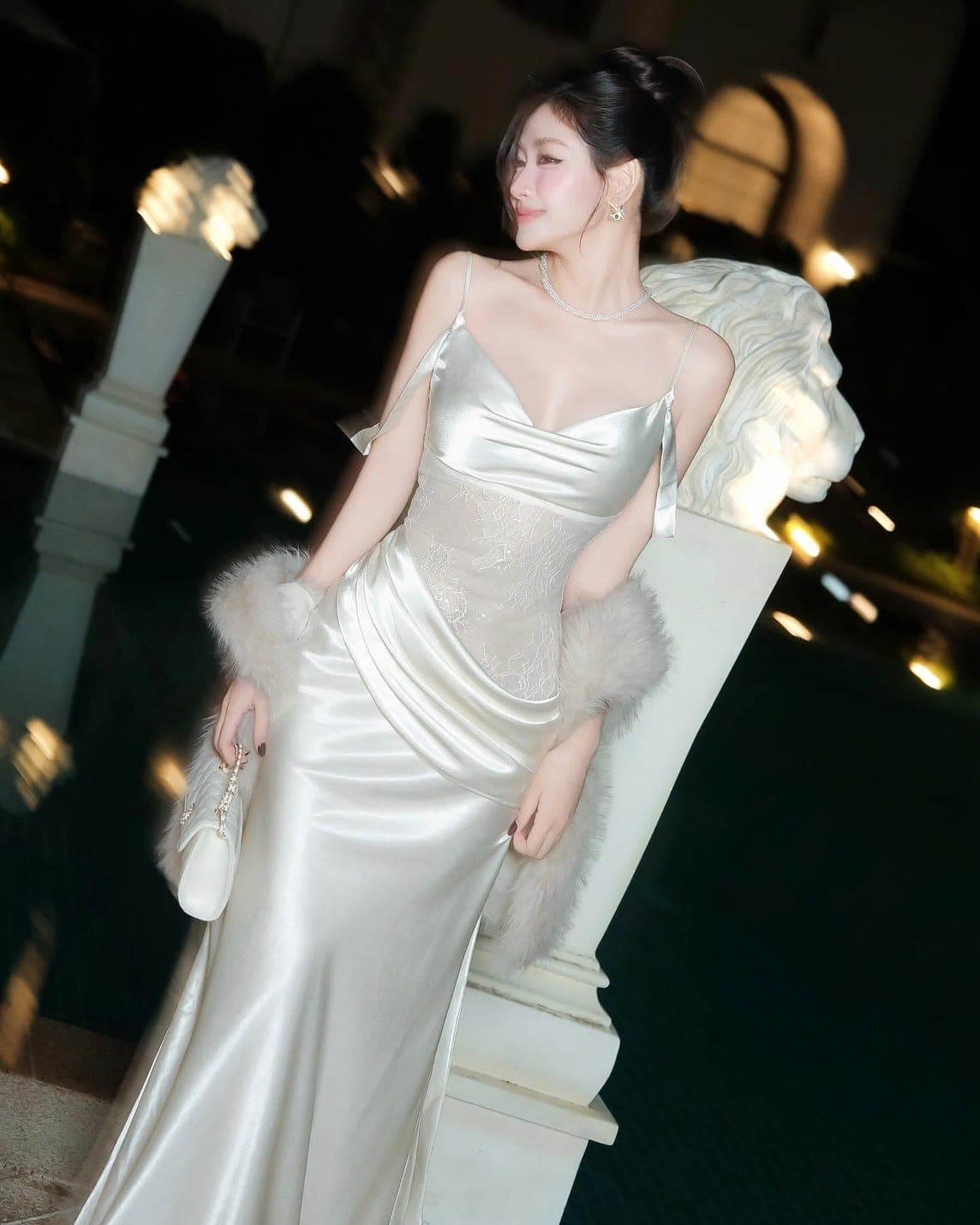 ชุดเดรสยาว ราตรี สายเดี่ยว-ปาดไหล่ ลูกไม้ สีชมพู,สีขาว BRAND Thao_bibii 2298 BKK SIZE S รูปที่ 4