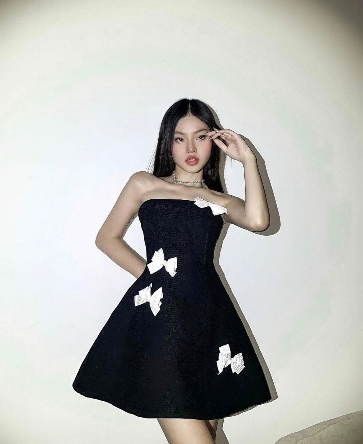 ชุดเดรส โบว์ขาว สีดำ Laneci 2169 Size S-M BKK รูปที่ 2