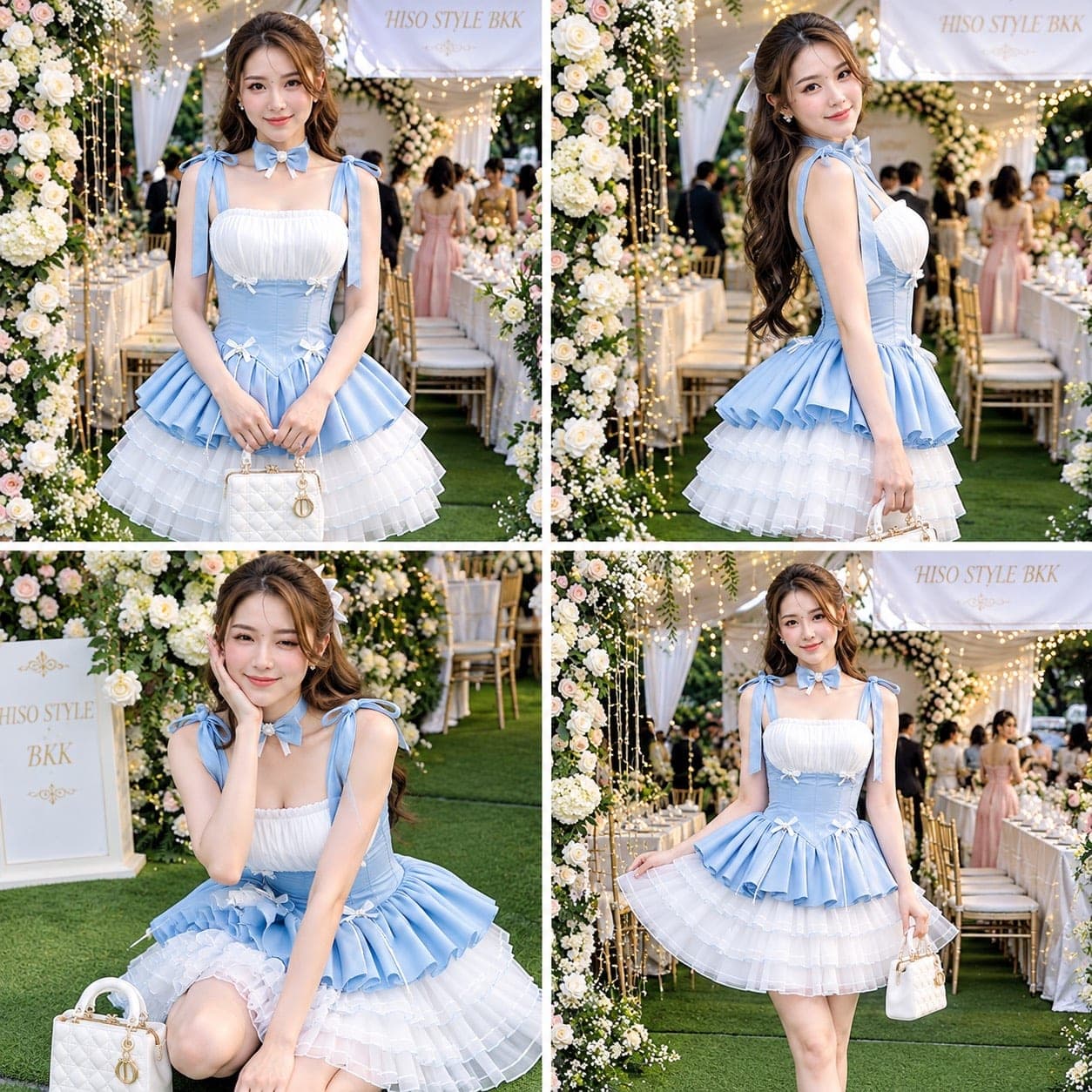 ชุดเดรส สายเดี๋ยว แต่งโบว์ สีฟ้า 2348 SIZE S-M รูปที่ 1