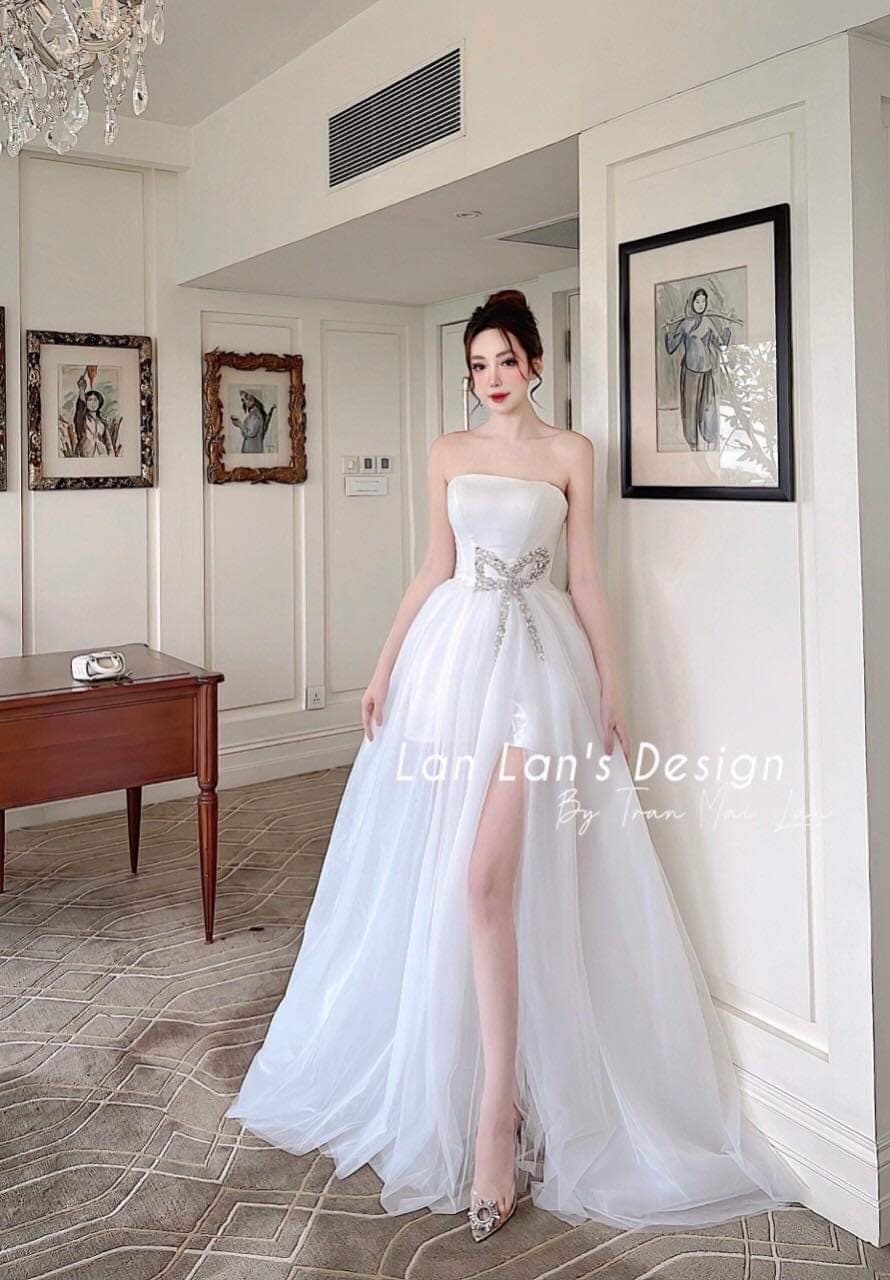 ชุดแต่งงาน ชุดเจ้าสาว สีขาว โบว์เพชร Brand HiSo 3072 Size S2 BKK รูปที่ 3