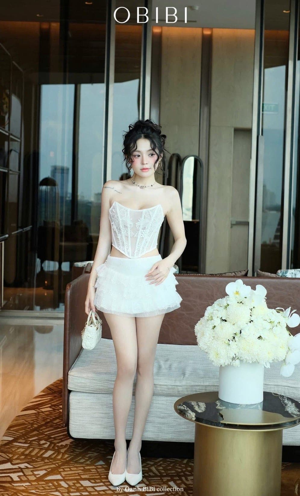 ชุดเซ็ท เสื้อ กระโปรง ลูกไม้ สีขาว BRAND OBIBI  4034 Size M BKK รูปที่ 3