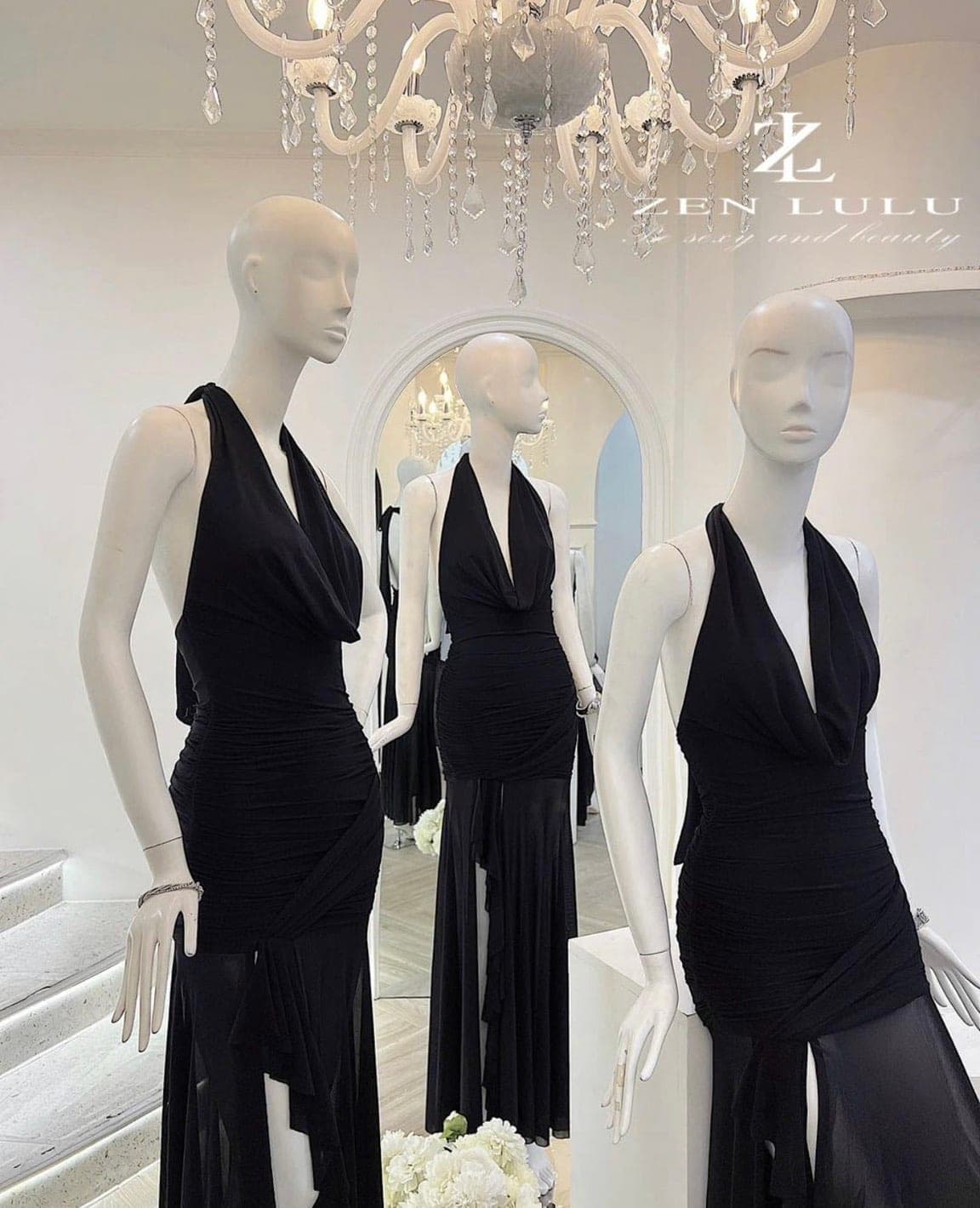 ชุดเดรส-ราตรี คล้องคอ เว้าหลัง สีดำ  ZEN LULU 2226 SIZE S-M BKK รูปที่ 7
