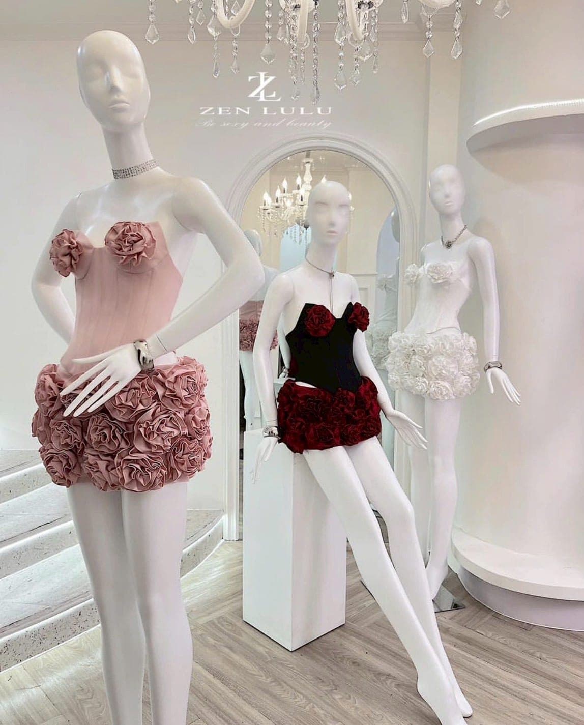 ชุดเซ็ท 2 ชิ้น กุหลาบ สีขาว สีชมพู ZEN LULU 4020 SIZE S-M BKK รูปที่ 1