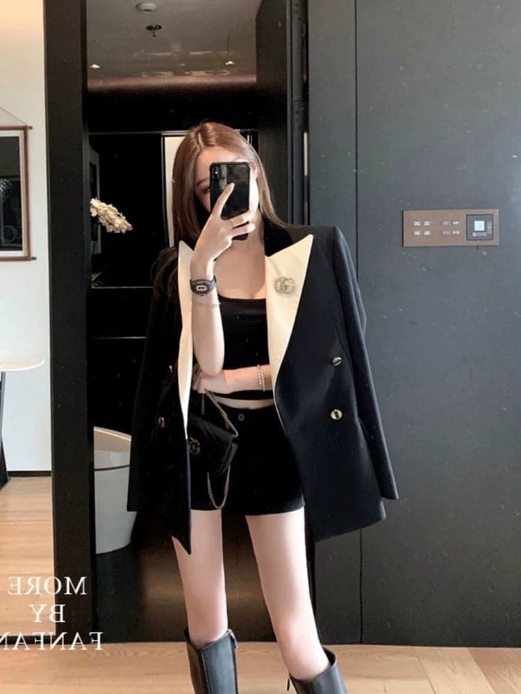 เบลเซอร์ ปกขาว สีดำ แบรนด์แท้ นำเข้า 6001 Size S,M,L BKK รูปที่ 3