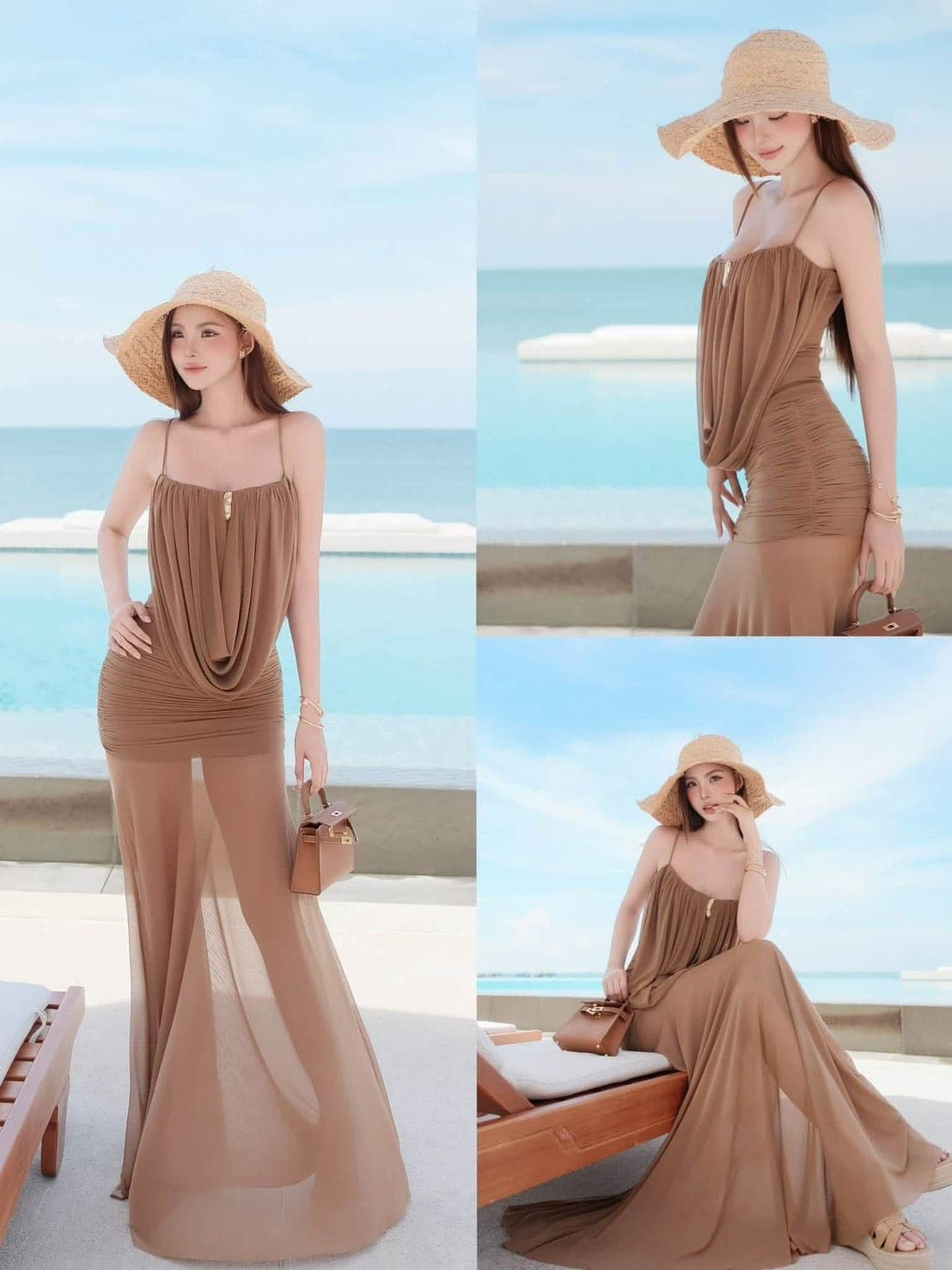 ชุดเดรส ราตรี สายเดี่ยว สีน้ำตาล  BRAND TRANALI 2309 BKK SIZE M รูปที่ 1