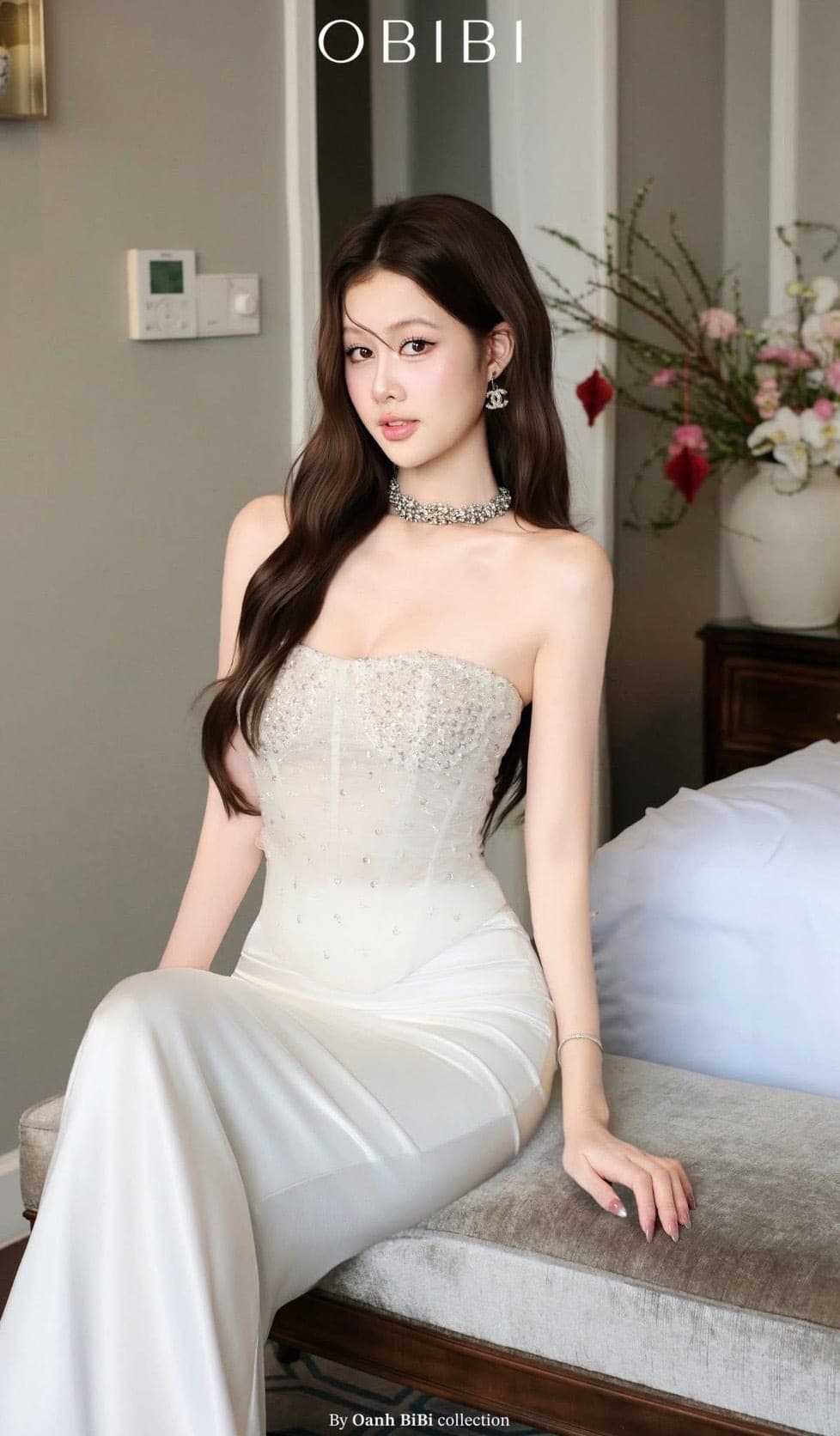 ชุดเซ็ท เกาะอก คอร์เซ็ต กลิตเตอร์  สีขาว BRAND OBIBI 4036 BKK SIZE M รูปที่ 2
