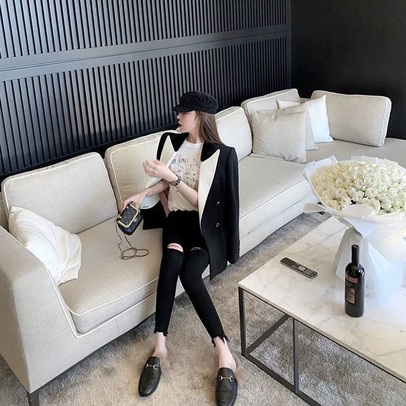 เบลเซอร์ ปกขาว สีดำ แบรนด์แท้ นำเข้า 6001 Size S,M,L BKK รูปที่ 7