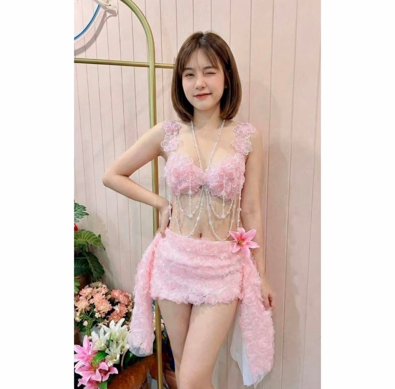 ชุดเซ็ท 2 ชิ้น เที่ยวทะเล สีชมพู 4035 FreeSize BKK รูปที่ 4