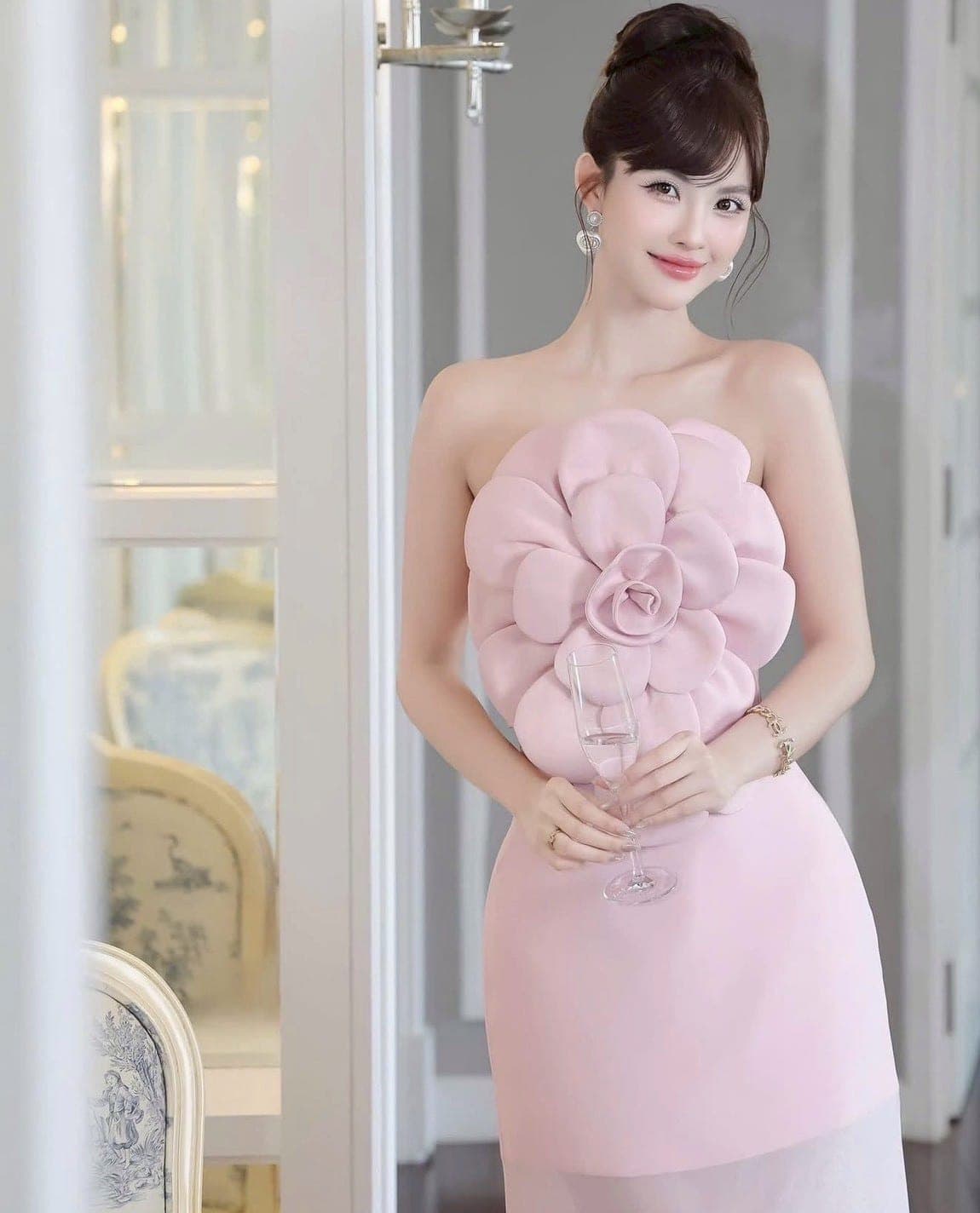 ชุดเซ็ท 2 ชิ้น เกาะอก สีชมพู ดอกกุหลาบ TRANALI 4021 SIZE S-M BKK รูปที่ 5