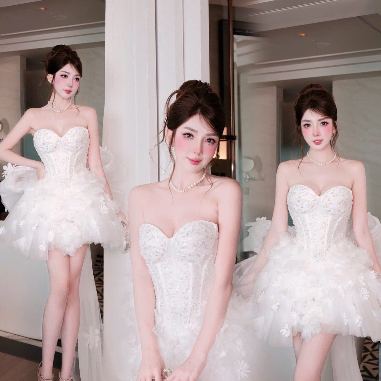 ชุดเดรส เกาะอก สีขาว แต่งมุก BRAND HISO 2340 BKK Size M รูปที่ 3