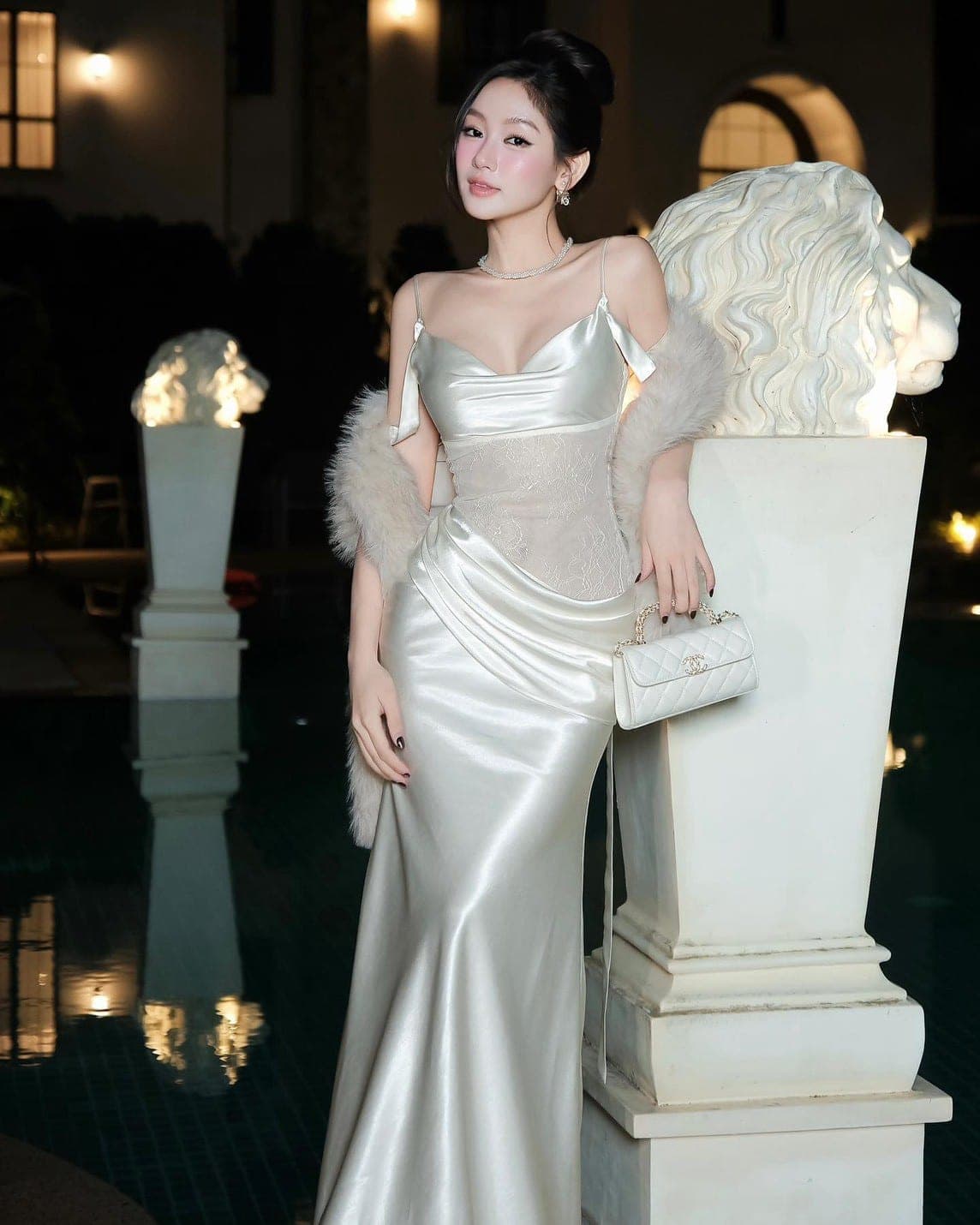 ชุดเดรสยาว ราตรี สายเดี่ยว-ปาดไหล่ ลูกไม้ สีชมพู,สีขาว BRAND Thao_bibii 2298 BKK SIZE S รูปที่ 3