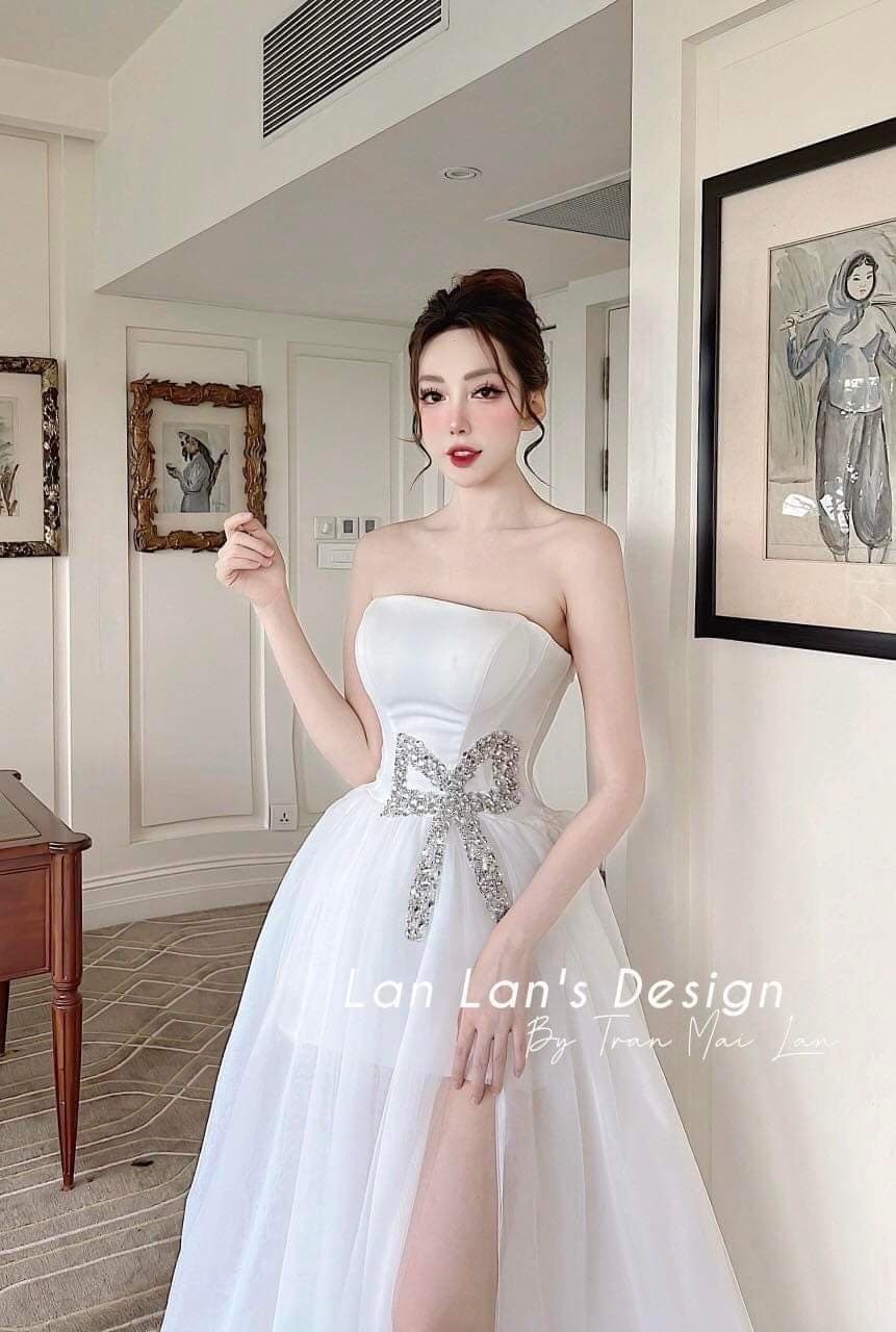 ชุดแต่งงาน ชุดเจ้าสาว สีขาว โบว์เพชร Brand HiSo 3072 Size S2 BKK รูปที่ 2