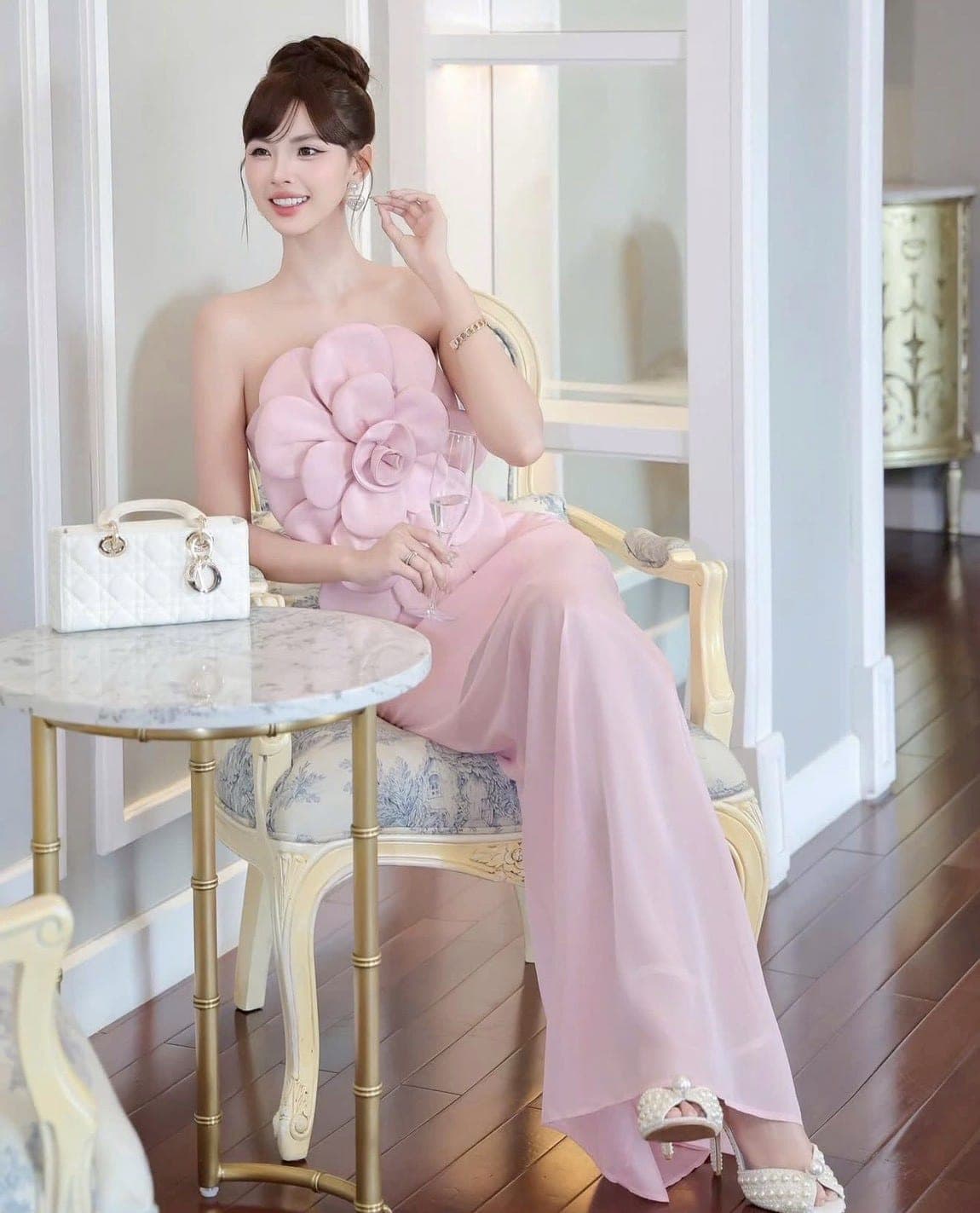 ชุดเซ็ท 2 ชิ้น เกาะอก สีชมพู ดอกกุหลาบ TRANALI 4021 SIZE S-M BKK รูปที่ 3