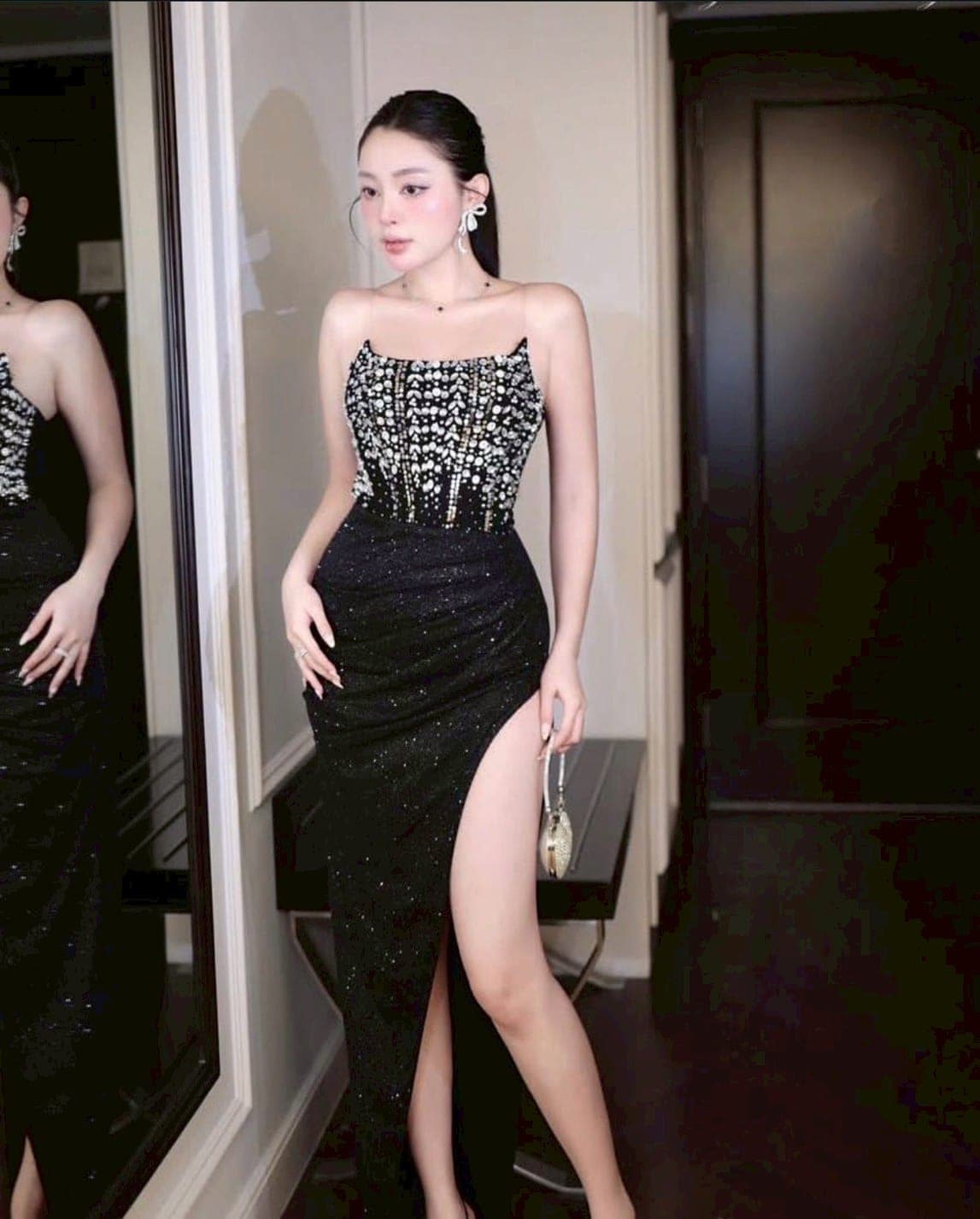ชุดเดรส-ราตรี สีดำ เกาะอก แต่งเพรช ZEN LULU 3068 ZIZE S-M BKK รูปที่ 1