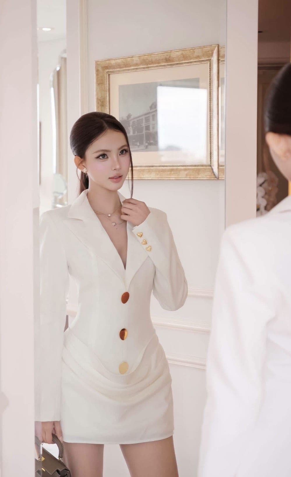 ชุดเดรส สูท สีขาว BRAND Tranali  6003 Size M รูปที่ 4