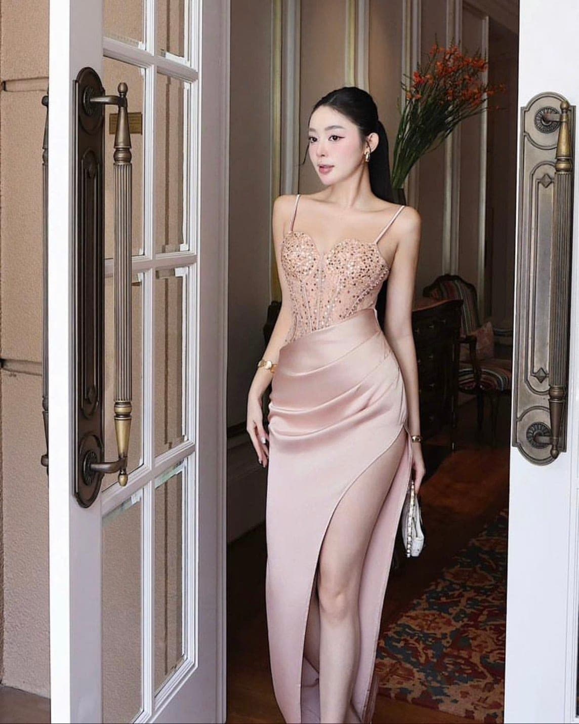 ชุดเดรส สายเดี่ยว ราตรี สีครีม - โอรส ZEN LULU 2188 Size S-M BKK รูปที่ 4