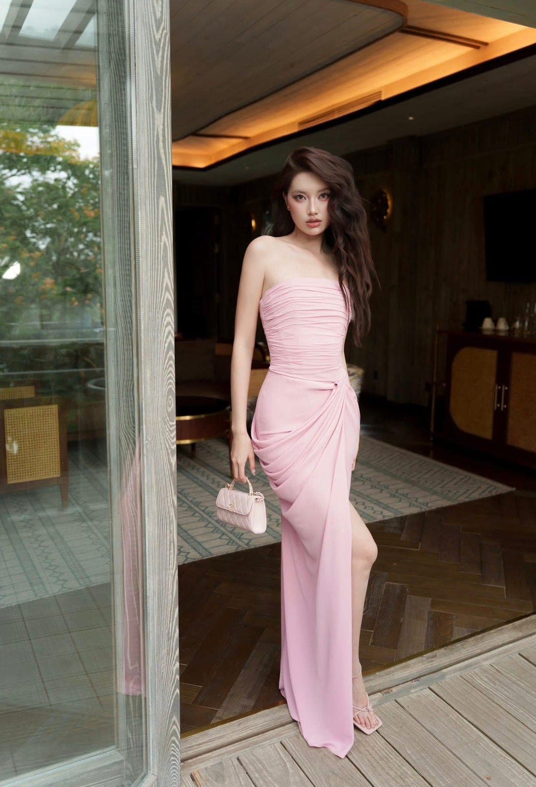 ชุดเดรส ราตรียาว เกาะอก สีชมพู BRAND OBIBI 2274 BKK SIZE S รูปที่ 5