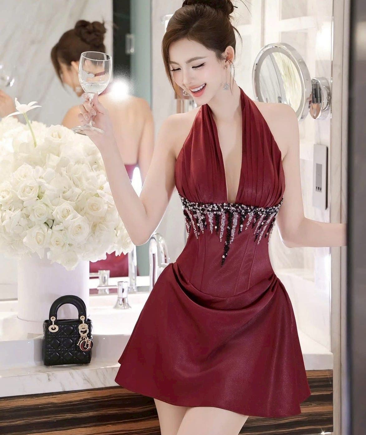 ชุดเดรส คล้องคอ สีแดง  TRANALI 2205 SIZE S-M BKK รูปที่ 4