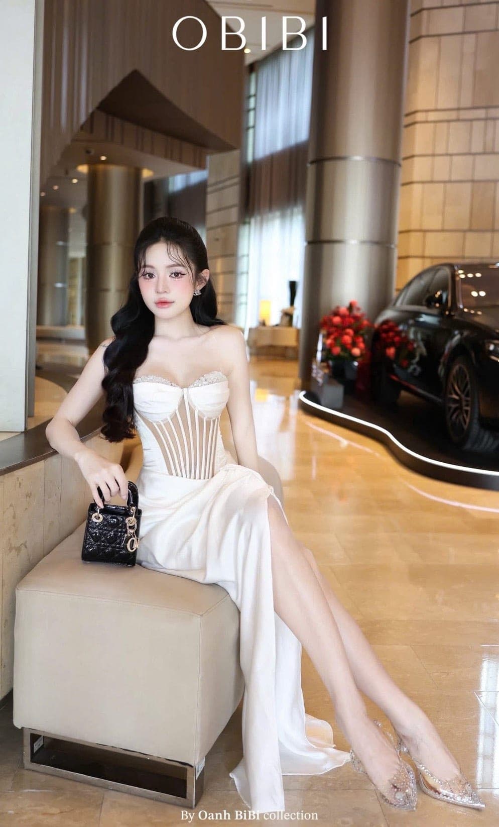ชุดเดรส ราตรียาว เกาะอก เพรช สีขาว สีทอง สีฟ้า สีแดงไวน์ BRAND OBIBI 3084 Size S-M BKK รูปที่ 4