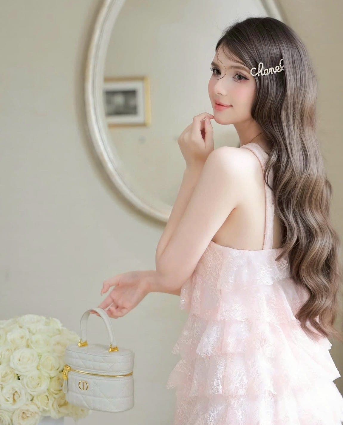 ชุดเดรส แต่งโบว์ สีชมพู TRANALI 2208 SIZE S-M BKK รูปที่ 7