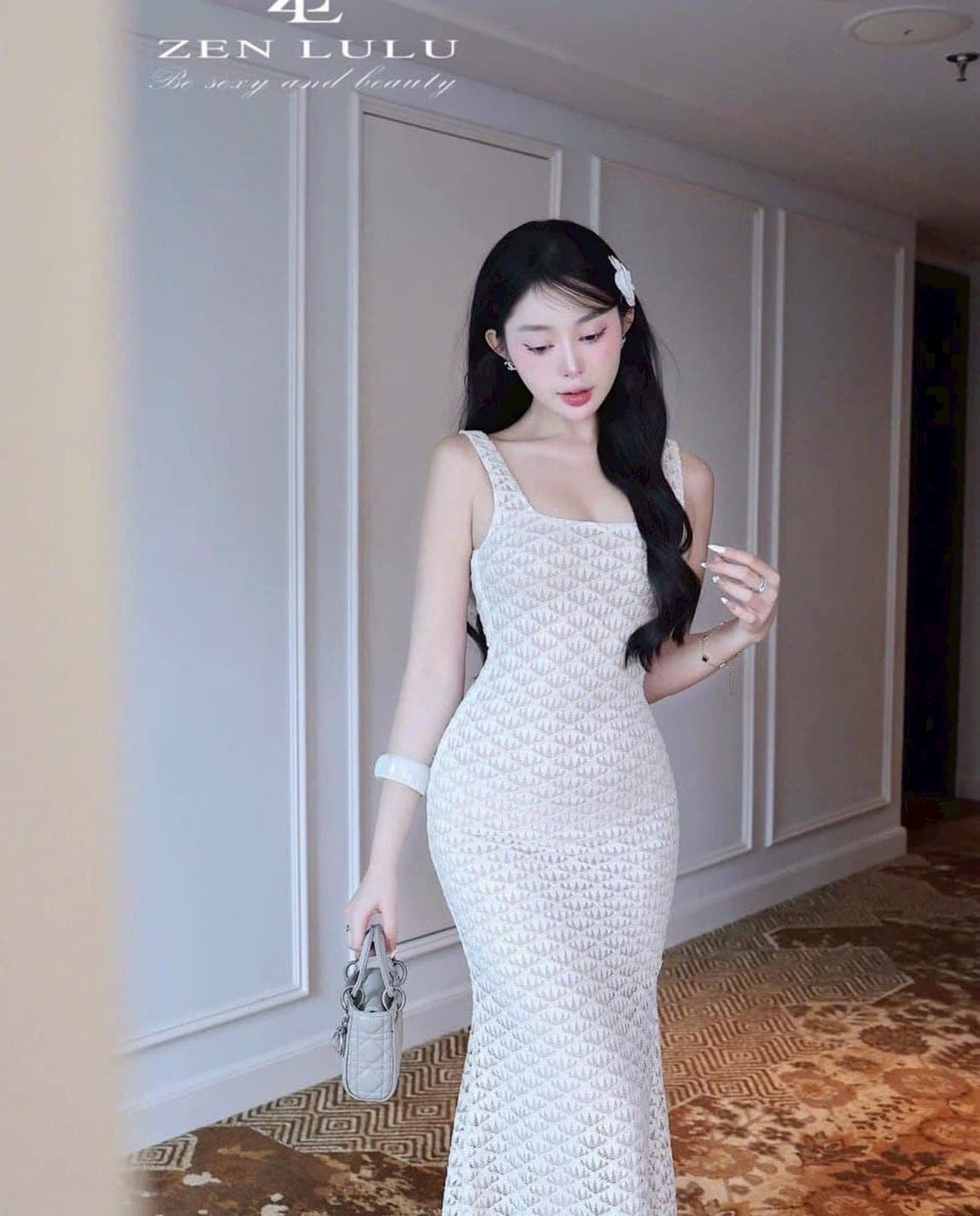 ชุดเดรส สายเดียว ขาว ครีม ZEN LULU เวียดนาม 2201 SIZE S-M BKK รูปที่ 3