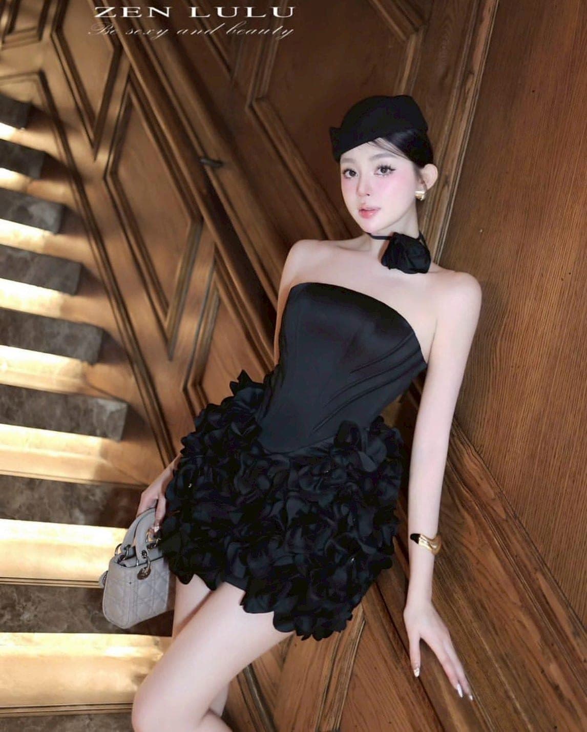 ชุดเดรส กุหลาบ ดำ ชมพู ZEN LULU 2190 SIZE S-M BKK รูปที่ 1