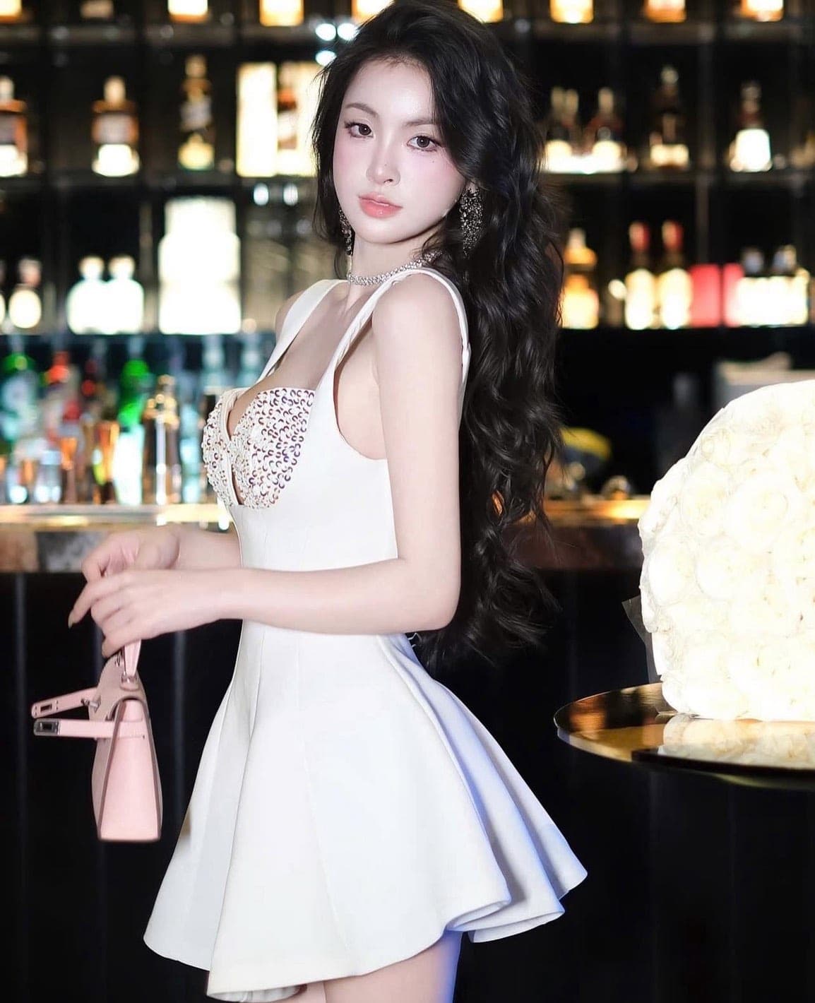 ชุดเดรส สายเดี่ยว แต่งมุก สีขาว  RAND THAOBIBI 2217 Size S BKK รูปที่ 4