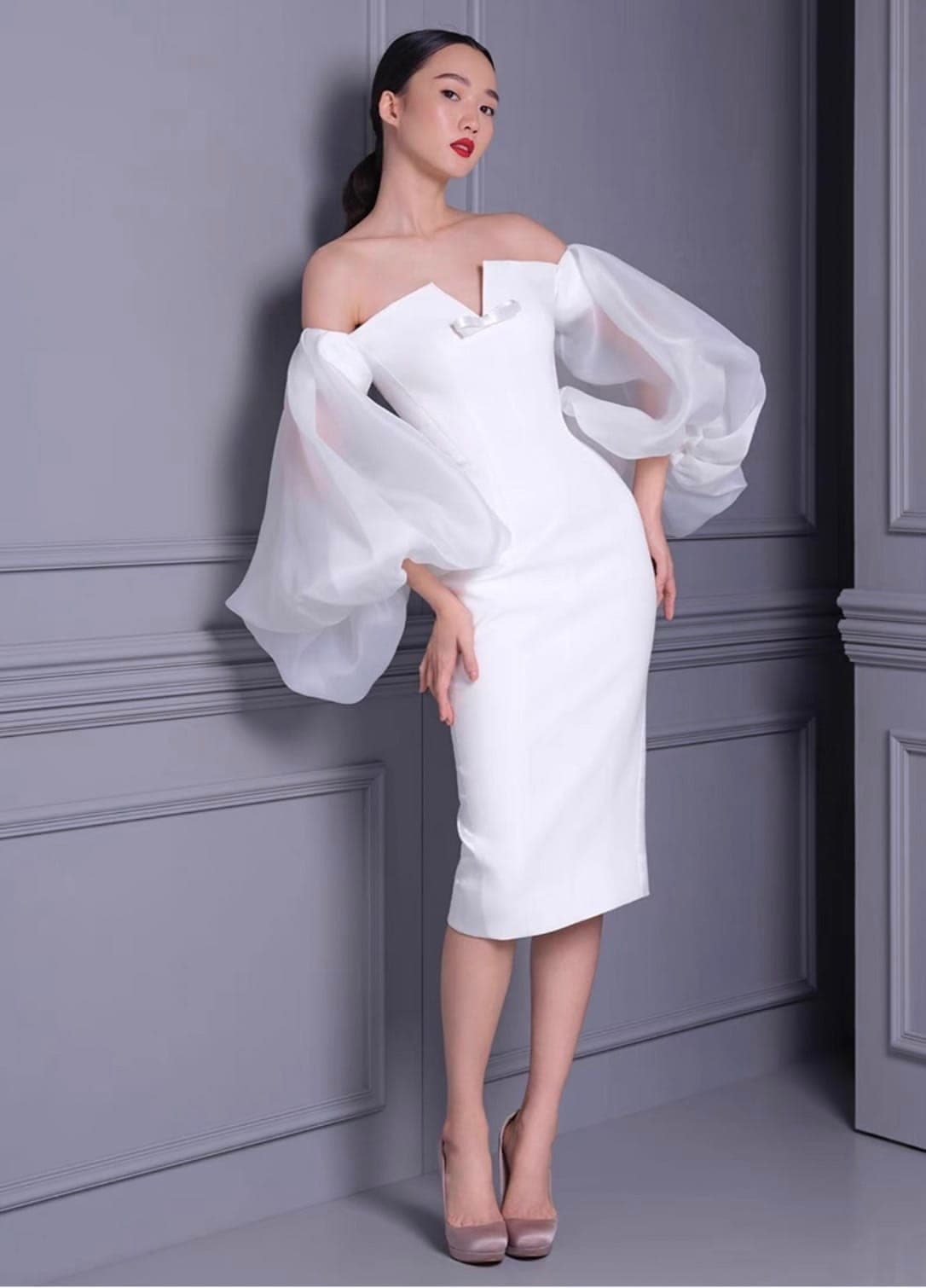 ชุดแต่งงาน ชุดเจ้าสาว สีขาว POEM 1014 Size M-L (38) BKK รูปที่ 5