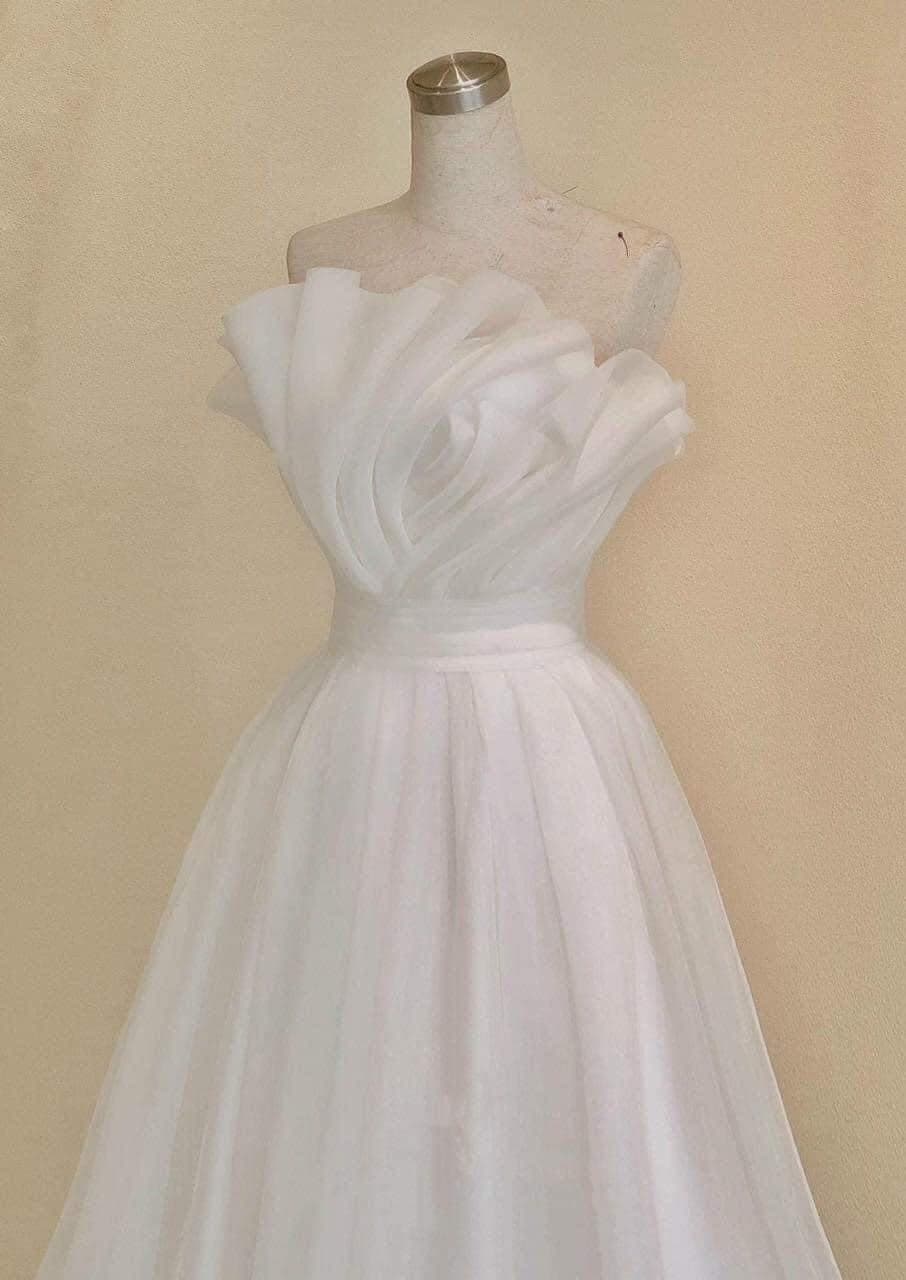 ชุดแต่งงาน ชุดเจ้าสาว เกาะอก สีขาว Brand HiSo 3044  Size S-M BKK รูปที่ 5