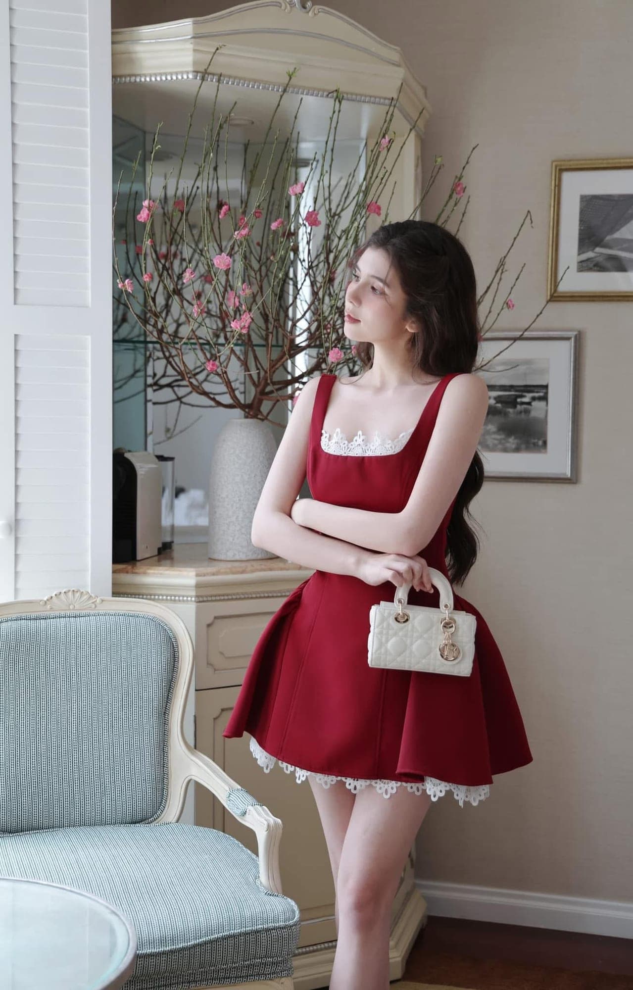 ชุดเดรส แต่งลูกไม้ สีแดง BRAND WABISABI 2148 Size S-M BKK รูปที่ 6
